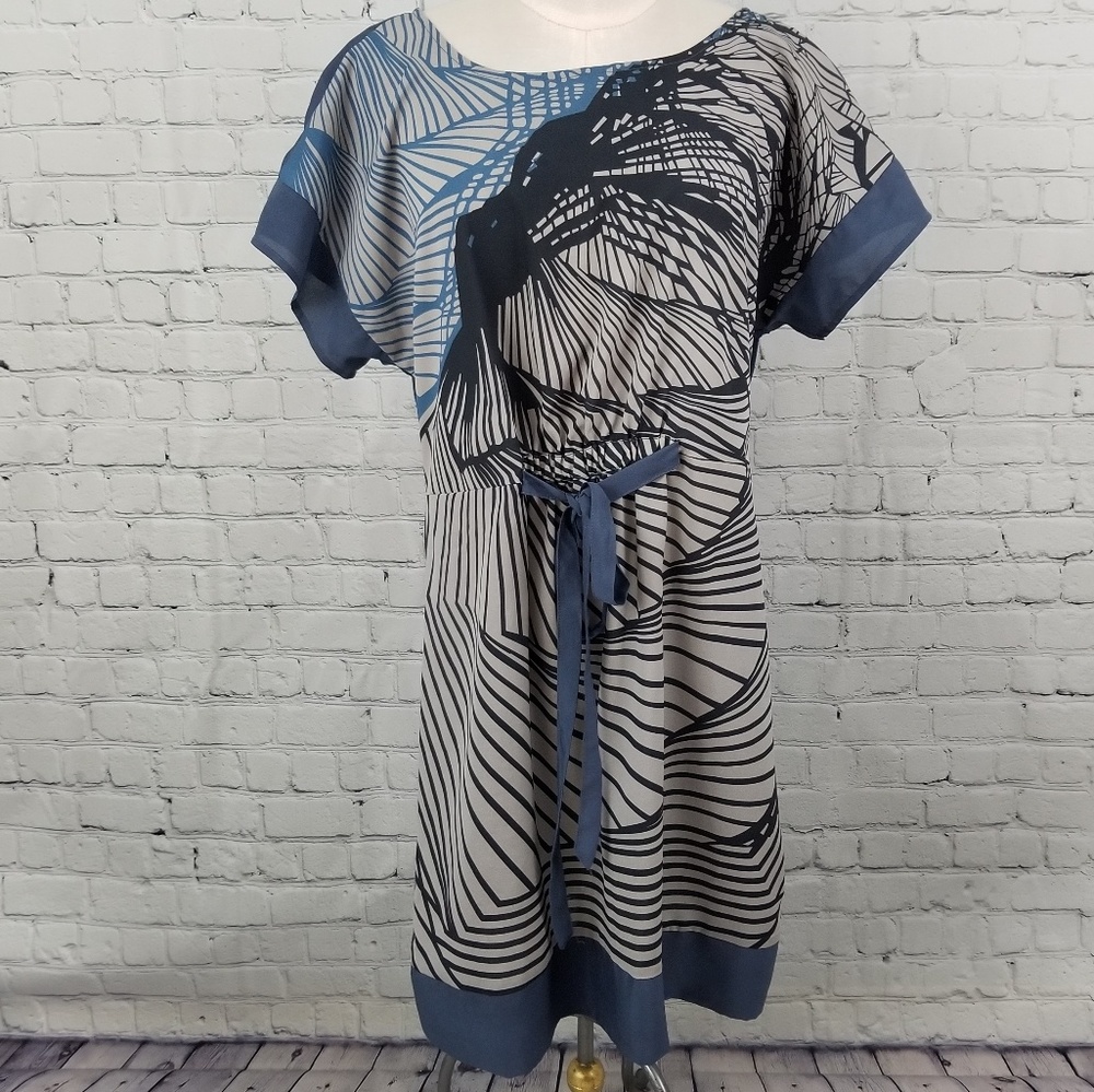 PINK MARTINI | blue abstract tie waist dress